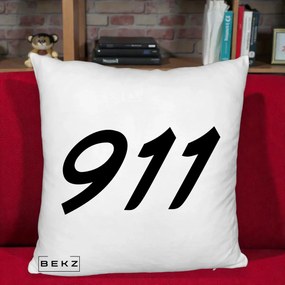 Perna Personalizata 911 Bold, 40x40 cm, Alb Pufos, Husa Detasabila, Perna Inclusa, BEKZ®