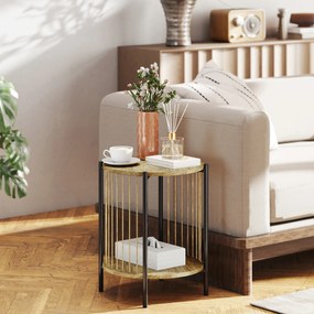 HOMCOM Masă Auxiliară Rotundă de 2 Nivele cu Raft și Structură de Oțel pentru Sufragerie Dormitor 43,5x43,5x51 cm Lemn Natural | Aosom Romania