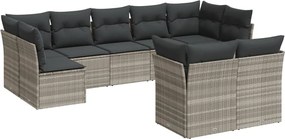 vidaXL Set canapele de grădină cu perne, 9 piese gri deschis poliratan