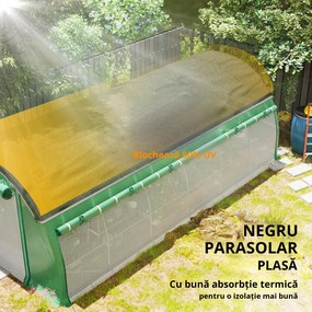 Outsunny Seră tip tunel 6 x 3 x 2 m cu plasă de protecție solară, pereți laterali rulabili, învelitoare din plastic, cadru din oțel, verde | Aosom Romania