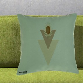 Perna Decorativa Boho Sun cu Triunghiuri Bej si Oval Solar, 40x40 cm, Verde, Husa Detasabila, Perna Inclusa, BEKZ®