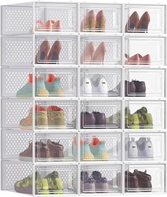 Organizator pentru pantofi MARI, 18 compartimente, transparent/albă SongmicsHome