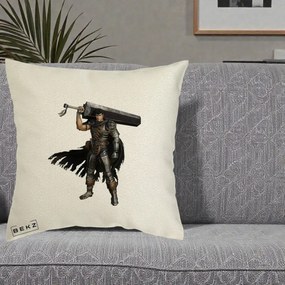 Perna Personalizata Berserk Guts Luptatorul Negru, 40x40 cm, Ecru, Husa Detasabila, Perna Inclusa, BEKZ®