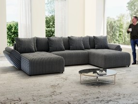 Colțar extensibil dumonde cu ladă de depozitare si sezut confortabil din spuma high-density, Berlin U Ambience Grey 380x180 cm