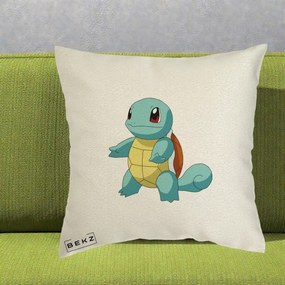 Perna Personalizata Squirtle Pokemon, 40x40 cm, Ecru, Husa Detasabila, Perna Inclusa, BEKZ®