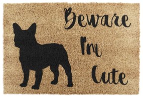 Covoraș de intrare din fibre de nucă de cocos 40x60 cm Beware I'm Cute French Bulldog – Artsy Doormats