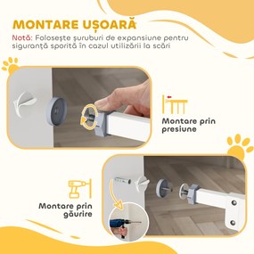 PawHut Poartă Extensibilă pentru Câini fără Șuruburi, Poartă de Siguranță Reglabilă cu 2 Extensii, 94-100 cm, Alb | Aosom Romania