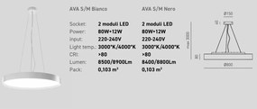 Lustra suspendata LED AVA 80cm, alb sau negru