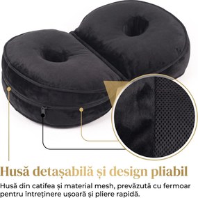 Perna ortopedica sezut memory foam pliabila, husa dubla catifea si mesh