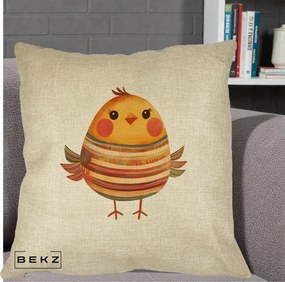 Perna Decorativa Pui Kawaii Portocaliu Dungi Calde, 40x40 cm, Crem, Husa Detasabila, Perna Inclusa, BEKZ®