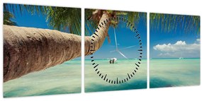 Tablou - Mare curată cu palmier (cu ceas) (90x30 cm)