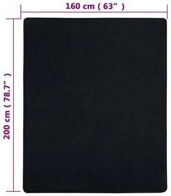 Cearsaf de pat cu elastic, 2 buc., negru, 160x200 cm, bumbac
