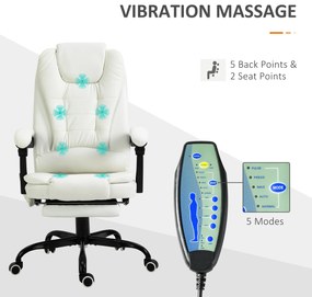 Vinsetto Scaun de birou de masaj, scaun de birou, scaun ergonomic cu înălțime reglabilă, spătar inclinabil și telecomandă cu fir, suport pentru picioare retractabil și pivotant la 360°, alb | Aosom Romania