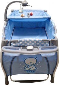 Patut Pliabil rotund cu balansoar, Tarc copii Baby Care™ PRO FRW, 2 Niveluri de inaltime, Cu melodii si Masa infasat, Carusel cu jucarii din plus,
