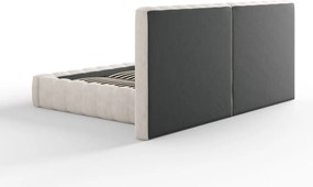 Pat tapitat cu somiera rabatabila si lada depozitare, 200x200 cm, Micadoni Home, Kelp-138, tablie dubla, tesatura structurata chenille, bej