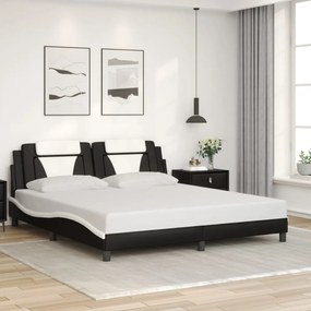 3208115 vidaXL Cadru de pat cu tăblie negru și alb 180x200cm piele artificială