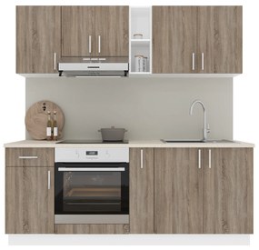 Set haaus V11, Stejar Sonoma Inchis/Alb, Blat Thermo 28 mm, L 200 cm
