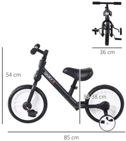 HOMCOM Bicicletă Fără Pedale Copii 2-5 Ani cu Șa Reglabilă, Roți și Pedale Negru | Aosom Romania