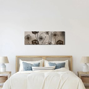 Tablou - Flori desenate (cu ceas) (90x30 cm)