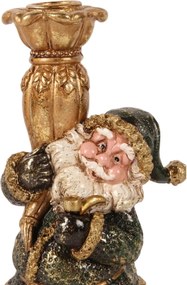 Sfeșnic din polirășină, verde, model Moș Crăciun, 23 x 10 cm, „Nicolas”