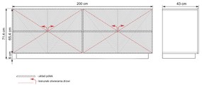 Comodă Asha 200 cm modernă cu partea frontală canelat - cașmir