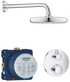Sistem dus incastrat cu termostat Grohe Grohtherm Perfect Tempesta 210, fara para dus de mana, baterie rotunda