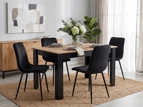 Set de masa 1 + 4, masa MADO 120x80 cm negru/dub artisan + scaun catifelat negru LAVA cu picioare negre