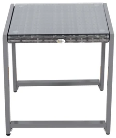 Outsunny Masă de Cafea pentru Terasă și Grădină cu Cadru din Aluminiu și Ratan PE, Suprafață Acoperită cu Sticlă, 50x50x50cm, Gri | Aosom Romania