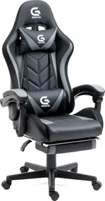 RESIGILAT- Scaun gaming, sistem iluminare bandă LED RGB, masaj în perna lombară, suport picioare, Negru/Gri