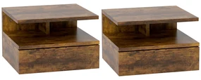 HOMCOM Set de 2 Noptiere Suspendate cu Sertar și Poliță Superioară, 35x32x22.5 cm, Lemn Natural | Aosom Romania