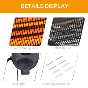 Outsunny Lampa cu Sistem de Incalzire lampa de Perete lumina pentru Extern 2000W in Aluminiu Negru | AOSOM RO