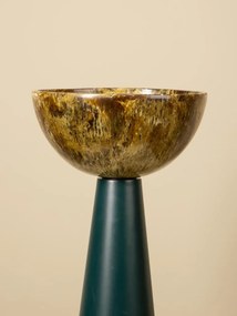 Lampă de masă din rășină maro cu structură din metal kaki, abajur în formă de cupă, finisaj lucios, 35×23 cm, „Toralia"