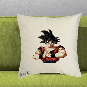Perna Personalizata Dragon Ball Goku Portret Serios, 40x40 cm, Ecru, Husa Detasabila, Perna Inclusa, BEKZ®