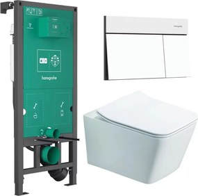 Rezervor incastrat Hansgrohe iFrame 112 cm cu clapeta iFrame Element E alb mat plus vas WC Rune Jord alb cu capac softclose