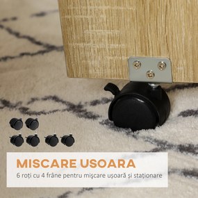 Set dining 4 persoane HOMCOM, masa de bucatarie cu extensie plianta, rotile, 4 scaune, culoare stejar | Aosom RO