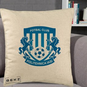 Perna Personalizata FC Politehnica Iasi Fotbal, 40x40 cm, Bej, Husa Detasabila, Perna Inclusa, BEKZ®