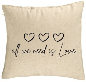 Perna Decorativa, Model All we need is Love, 40x40 cm, Bej, Husa Detasabila, Burduf