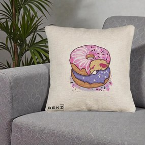 Perna Decorativa Donuts Roz si Mov, 40x40 cm, Bej Canapea, Husa Detasabila, Perna Inclusa, BEKZ®