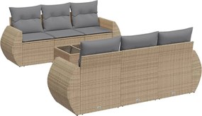vidaXL Set canapele de grădină, 7 piese, cu perne, bej, poliratan