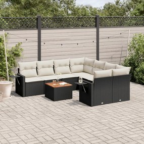 3224488 vidaXL Set mobilier de grădină cu perne, 9 piese, negru, poliratan