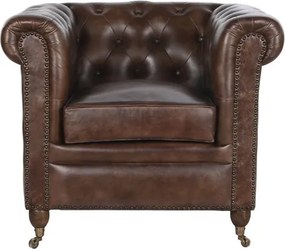 Fotoliu vintage din piele naturală maro închis, „Chesterfield"