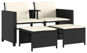 368416 vidaXL Canapea de grădină cu 2 locuri cu masă și scaune negru poliratan