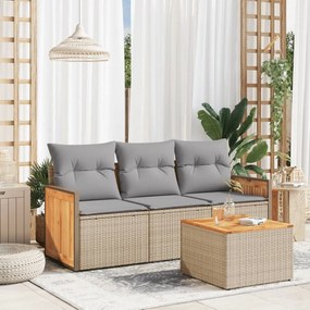 vidaXL Set canapele de grădină, 4 piese, cu perne, bej, poliratan