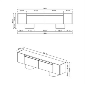 Comoda TV, Hanah Home, Bohem, 180x50x30 cm, Antracit / Aur