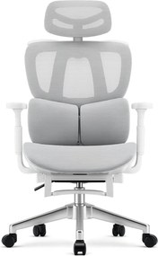 MILANO E06 Executive – Scaun Ergonomic cu Suport Lombar Reglabil în 2 Trepte, Tetieră Reglabilă, Cotiere 3D, Reclinare 135°, Umeraș Integrat, Suport pentru Picioare și Bază Metalică, Mesh, Gri