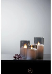 Lumânare de ceară cu LED gri în sticlă Star Trading M-Twinkle, înălțime 12,5 cm