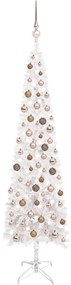 Set pom de Craciun subtire cu LED-uri si globuri, alb, 180 cm 1, white and rose, 180 cm