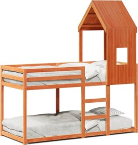 vidaXL Pat supraetajat cu acoperiș maro ceruit 80x200cm lemn masiv pin