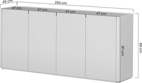 Comodă Elivo 200 cm cu 4 uși - cașmir / stejar uleiat