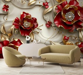 Fototapet - Flori 3D Roșu-Auriu (147x102 cm)